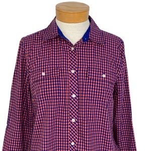 Talbots 6 Roll Tab Sleeve Gingham Button Down Top